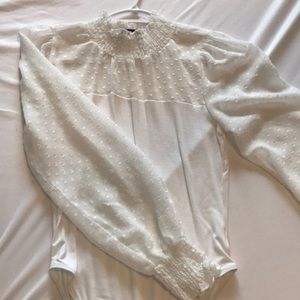 🌻 White Mock Neck Sheer Sleeve Bodysuit